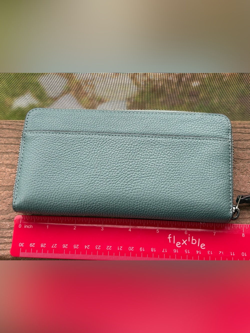 Coach Pebbled Zip Around Wallet - Dusty Teal Blue w/ Gun Metal Hardware - Picture 7 of 7